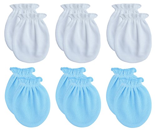 Songbai Newborn Baby Cotton Gloves No Scratch Mittens For 0-6 Months Boys Girls (Newborn 0-6 Months, 3white+3blue)
