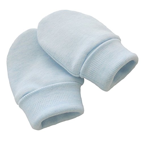 Organic Cotton Knitted Stretchy Newborn Baby Anti Scratch Mittens Gloves (0-6 Months, Blue)