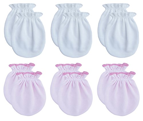 Songbai Newborn Baby Organic Cotton Gloves No Scratch Mittens For 0-6 Months Boys Girls (Newborn 0-6 Months, 3white+3pink)