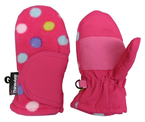 N'Ice Caps Baby Unisex Thinsulate and Waterproof Easy On Velcro Closing Mitten (1-2yrs, Polka Dots)