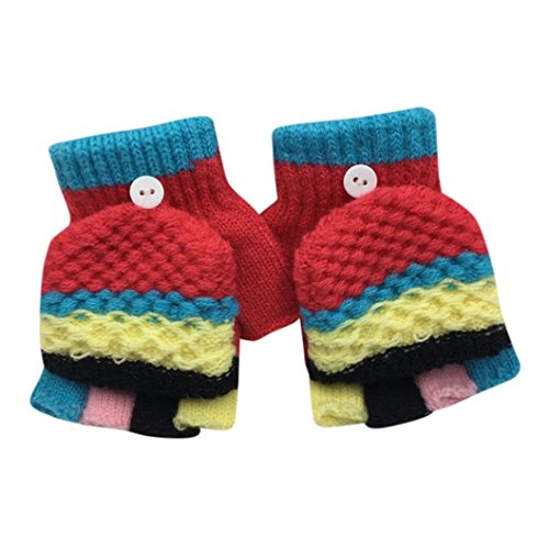 Digood Toddler Newborn Baby Girls Boys Fingerless Finger Mitten Thick Patchwork Winter Warm Gloves (Red, 2-6 Years old)