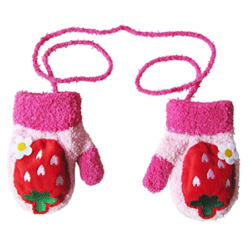 Baby Gloves With String,Hongxin Fruit Pattern Cashmere Lovely Girl Mitten Gloves Winter Thick Fullfinger Neck Hang Gloves (Red)