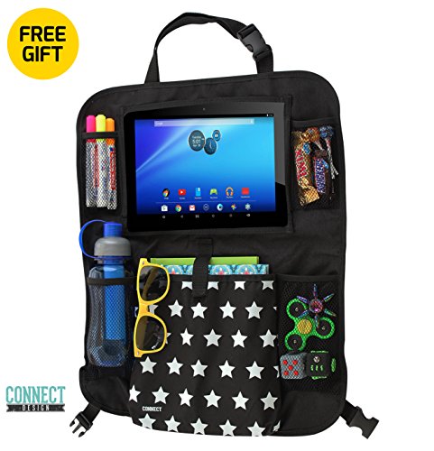 Car Back Seat Organizer Stars Design - Touch Screen Pocket for Android & iOS iPad Tablet up to 10.1