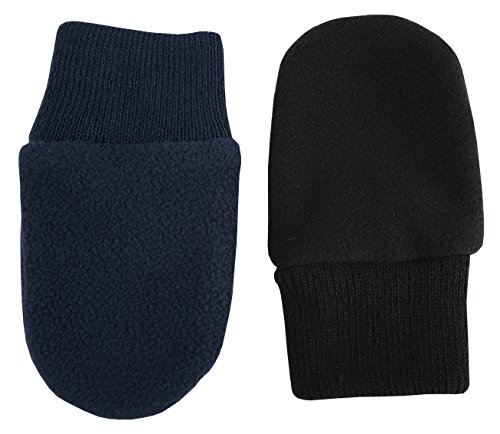 N'Ice Caps Baby Unisex and Toddler Cozy Winter Fleece Mittens - 2 Pair Pack (6-18 Months, Navy/Black Pack - Infant No Thumbs)