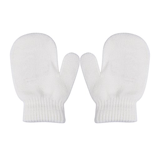 Toddler Unisex Baby Girl Boy Solid Color Warm Knit Gloves Magic Stretch Mittens Winter (1-4 Years, White)
