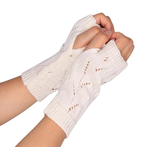 Sunfei Winter Girls Fashion Knitted Arm Fingerless Winter Gloves Unisex Soft Warm Mitten (White)