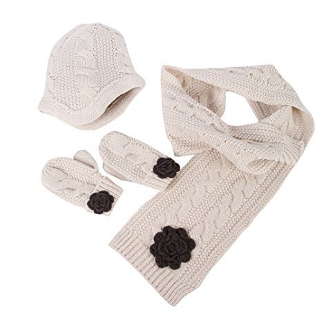 Ahyuan Baby Girls Winter Hat Glove and Scarf Kid Suits Crochet Caps