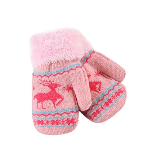 Baby Winter Warm Mittens,ChainSee Boy Girls Christmas Wool Cute Thicken Gloves (Pink, 0-4 years old)