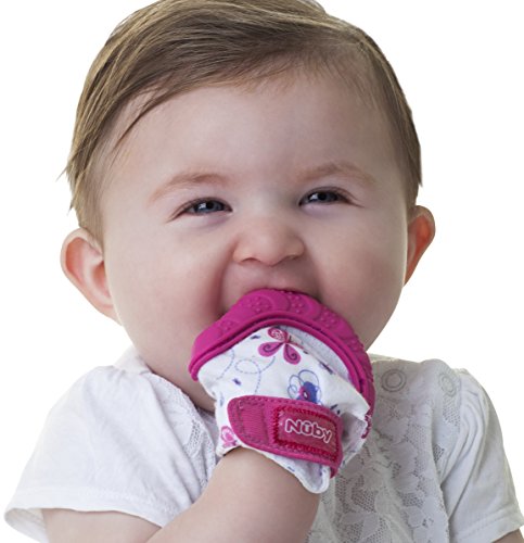 Nuby  Soothing Teething Mitten with Hygienic Travel Bag, Pink