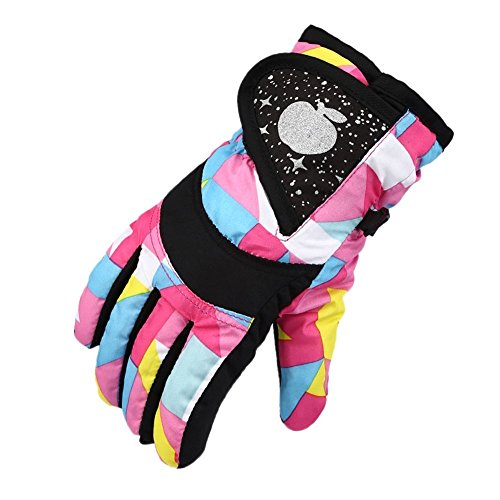STAR HOME Kids Winter Skiing Gloves Warm Kids Waterproof Gloves for Sports (Pink, L---5-7 Years old)
