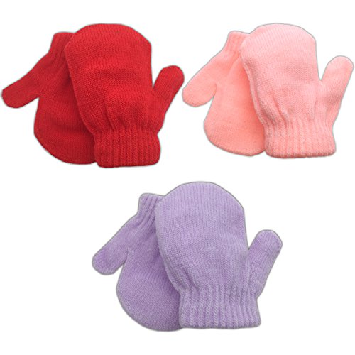 3 Pack Infant Baby Boys Mittens Warm Knitted for Winter (Girls - Pink, Purple, Red)