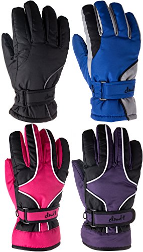 Cloud 9- Kids Youth Teens Ski Gloves Cold Weather Waterproof Breathable 3M Thinsulate Lined Girls Boys Kids Winter Ski & Snowboarding Gloves (5-16 Years) (One Pair Only, Choose Your Size and Color)