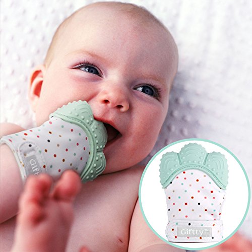 Baby Teething Mitten by Giftty, Self Soothing Teether & Teething Pain Relief Toy, Prevent Scratches Glove Stay on Baby's Hand, Unisex for 0-6 months Baby (1-Pack, Mint)