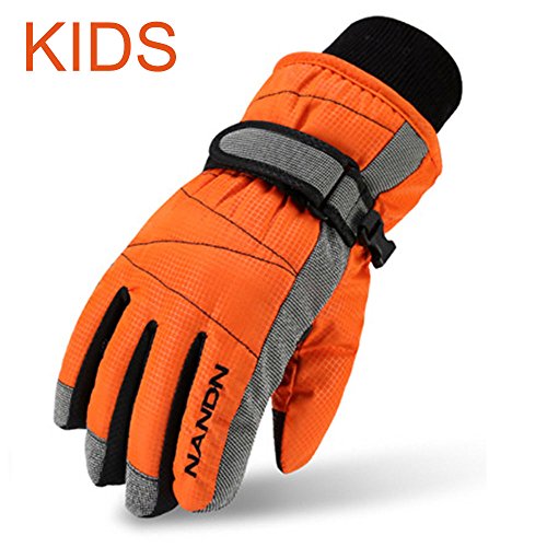 Magarrow Winter Warm Windproof Outdoor Ski Gloves Cycling Gloves For Children and Adults (Orange, Medium (Fit kids 9-12 years old))