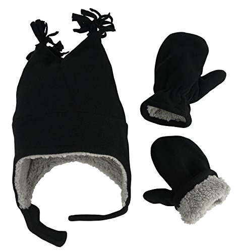 N'Ice Caps Little Boys and Baby Sherpa Lined Fleece Winter Hat and Mitten Set (Black, 4-7yrs)