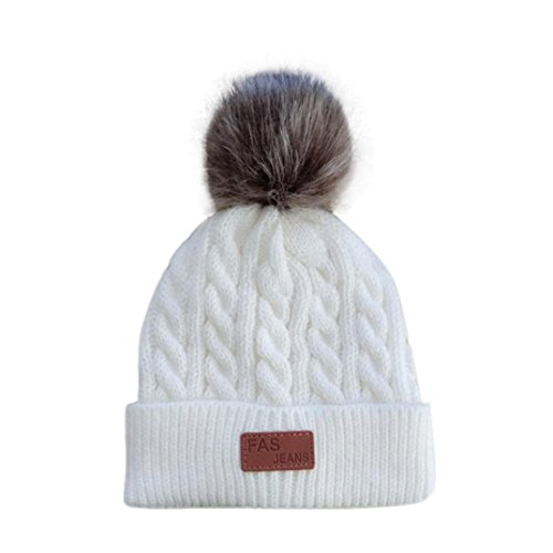 Baby Winter Warm Hat,SMYTShop Cotton Knit Baggy Slouchy Pom Pom Beanie Hat Infant Toddler Kid Crochet Hat Beanie Cap 2017 (White)