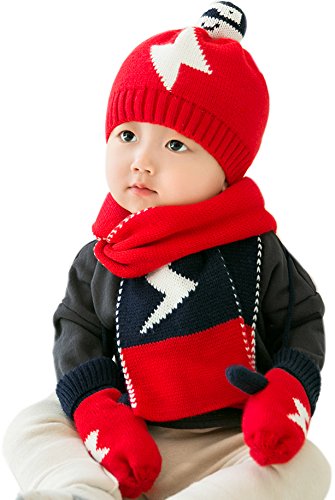 GZMM Baby Kint Hat And Scarf Unisex Infant Toddler 6-24 months(red)