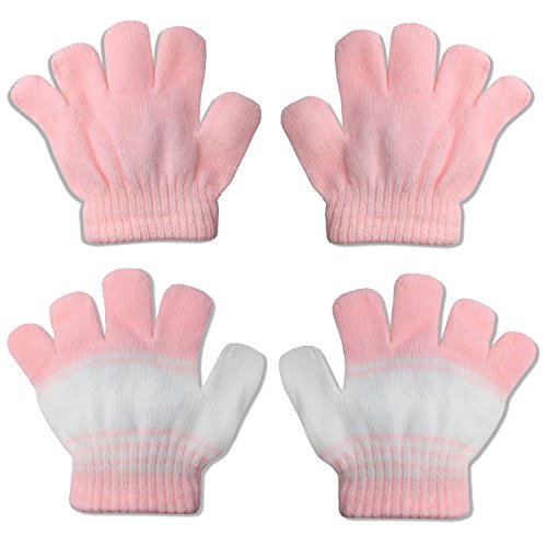 2 Pair Pack Infant to Toddler Baby Gloves Stretchy Knit Warm Winter (Ages 0-3) (Pink/Pink Stripe)