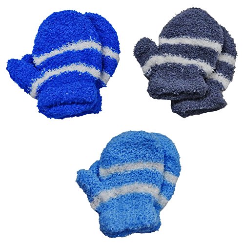 RSG Baby Mittens Soft Fuzzy & Warm 3-Pack (Blue/Royal/Grey)