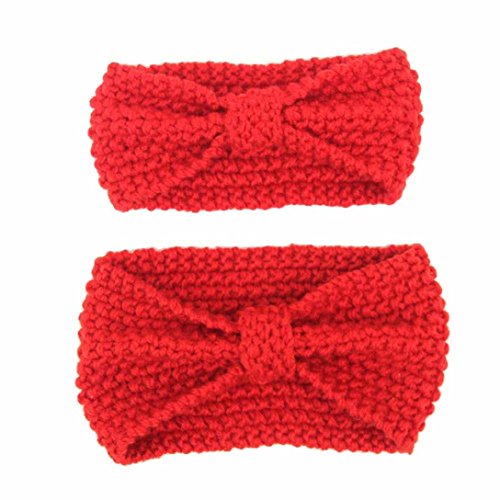 Hairband for Mom and Baby, Misaky Warm Elastic Crochet Knitted Headband (Red)