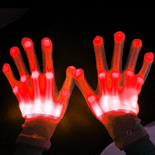 LED Gloves-Flashing Light Finger Gloves,Skeleton Hand 6 Modes Gloving & Lightshow Dancing Gloves for Clubbing, Rave,Halloween, Birthday, EDM, Disco, and Dubstep Party. (Skeleton-red)