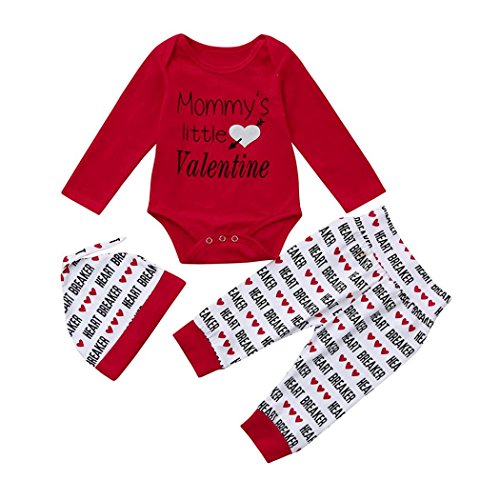 Lisin Newborn Infant Baby Boy Valentine's Day Outfits Set Letter Romper +Pants+Hat (Red, Size:12Months)