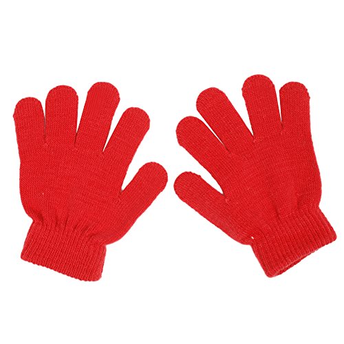 Slaxry Winter Kids Knit Gloves Stretch Solid Colors Mittens for Baby Boys Girls (Red)