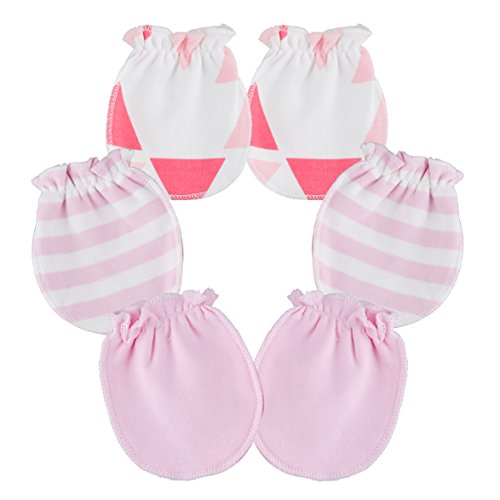 Ehdching 3 pack Baby Gloves Cotton no Scratch Mittens for 0-3 months Newborn Baby girls infant (0-3 month, pink)