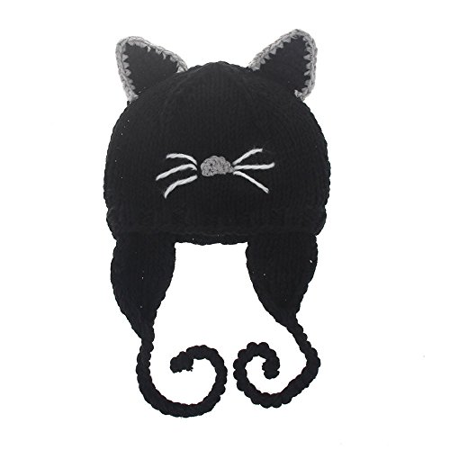 Idealgo Kid Cat Lovely Soft Warm Earflap Toddler Beanie Hat Knit Hats (Black)