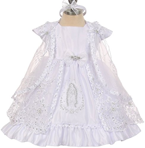 Little Baby Girls Virgin Mary Embroidery Christening Baptism Dresses (0T1R5K) White 24M