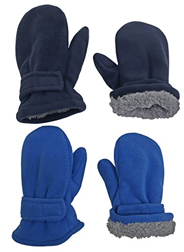 N'Ice Caps Little Kids and Baby Easy-On Sherpa Lined Fleece Mittens - 2 Pair Pack (2-3 Years, Navy/Royal Pack)