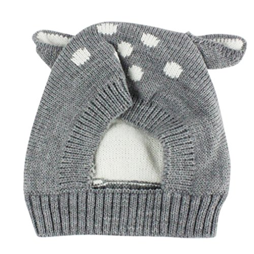 Hot Sale! Baby Boy Girl Warm Knit Earflap Beanie Hat Toddler Newborn Kids Crochet Skull Cap (Gray)