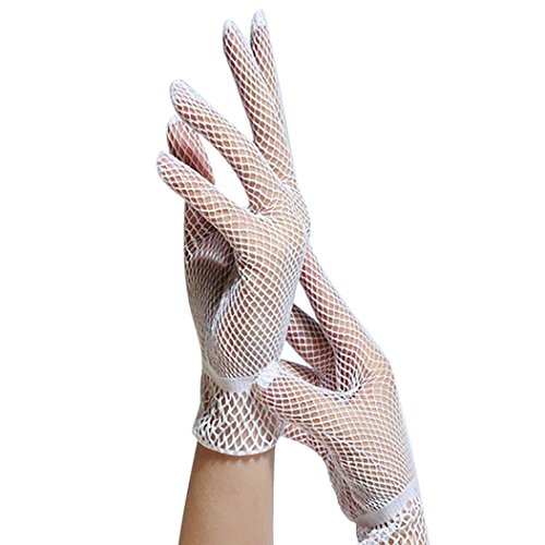 Boomboom Women Summer UV-Proof Wedding Party Mesh Fishnet Gloves (White)