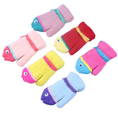 3Pairs Cute Cartoon Fish Style Toddler Kids Girl Warm Winter Mittens Gloves