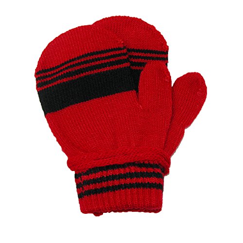 CTM Toddlers Striped Stretch Mittens on a String, Red