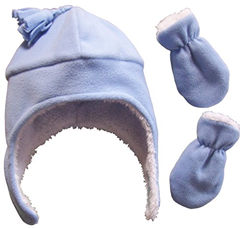 N'Ice Caps Boys Sherpa Lined Micro Fleece Pilot Hat and Mitten Set (6 - 18 Months, Light Blue Infant)