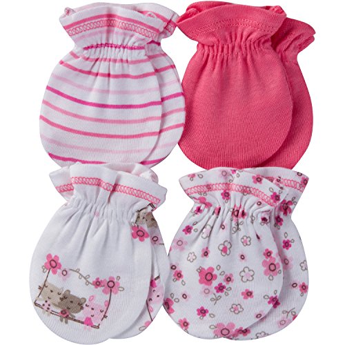 Gerber Baby Girl's 4 Pack Mittens Accessory, Lil' flowers, 0-3 Months