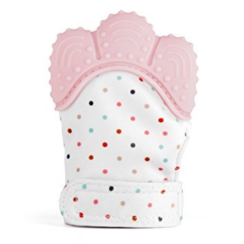Pink Baby Teething Glove | Food Grade & BPA Free | Self-Soothing Pain Relief Mitten For Infants, Babies - Boy and Girl Perfect Gift | 2 - 18 Months |