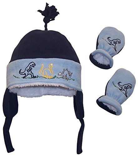 N'Ice Caps Baby And Little Boys Dino Embroidered Sherpa Lined Set (3-6 Months, Infant - Navy/Lt blue)