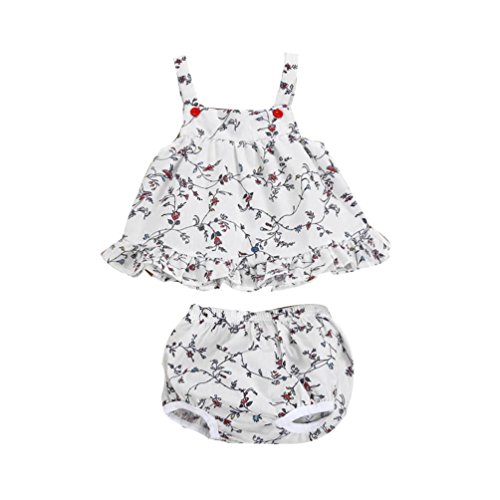 Lisin Newborn Infant Baby Girl Dress Floral Ruffle Princess Party Dress Shorts Set Clothes (White, Size:6Months)