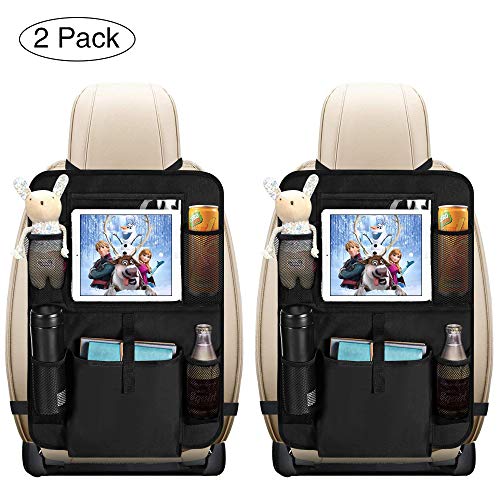 Auto Rückenlehnenschutz, opamoo 2 Stück Auto Rücksitz Organizer für Kinder, Große Taschen und iPad-/Tablet-Fach, Wasserdicht Autositzschoner, Kick-Matten-Schutz für Autositz (2x64x43 cm)